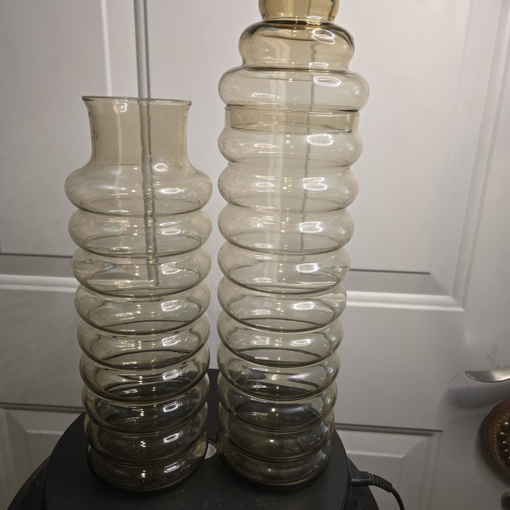 Holmegaard Primula Smoke Glass Lidded Apothecary Jar Spiral Vase Set Of 2 - Picture 6 of 15